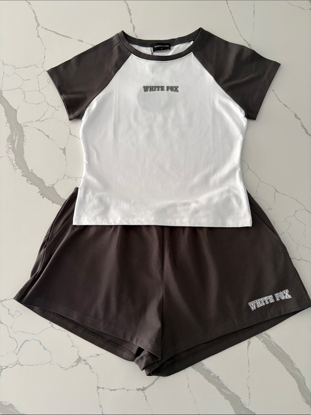 White Fox Boutique White and Charcoal Two-Piece Lounge Set